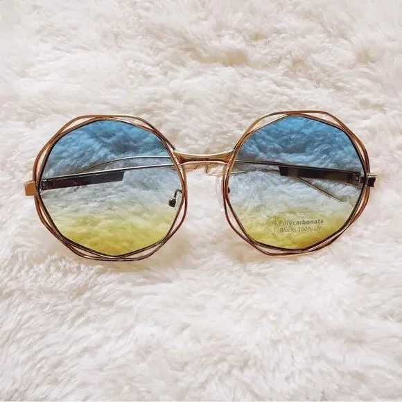 Seraphina Blue & Yellow Geometric Sunglasses - Picture 1 of 11